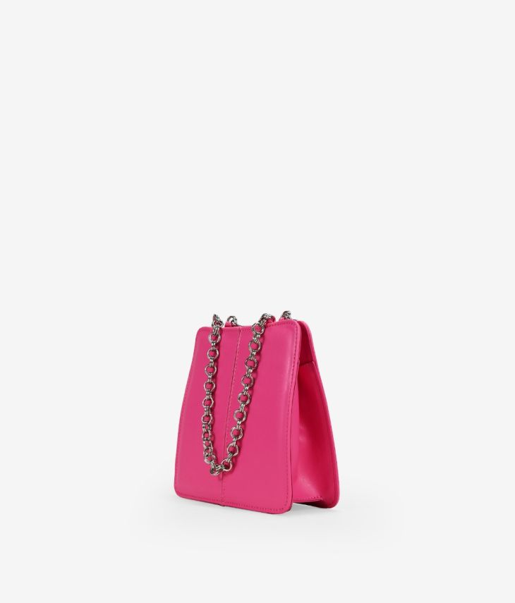 Bolso de mano rosa rígido con cadena