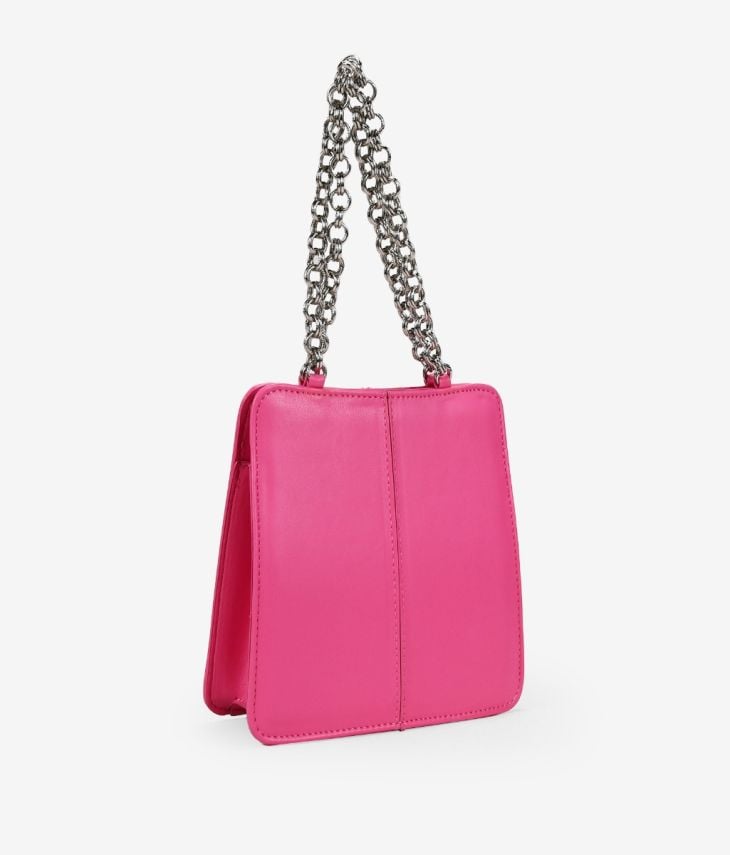 Bolso de mano rosa rígido con cadena