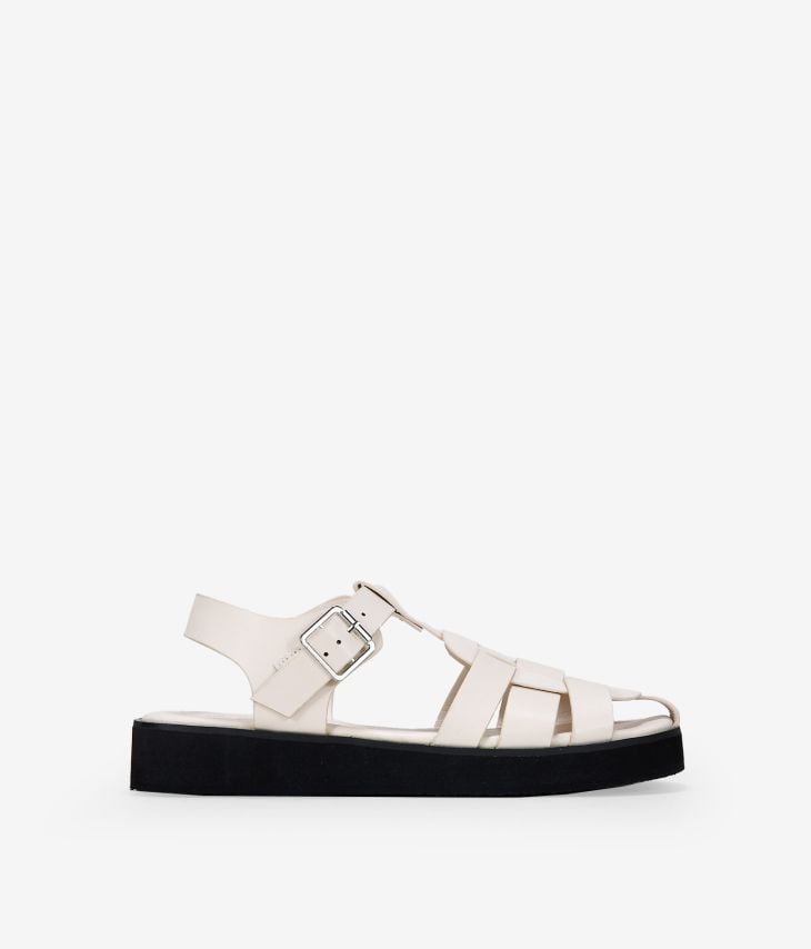 Flat white crab-style sandals