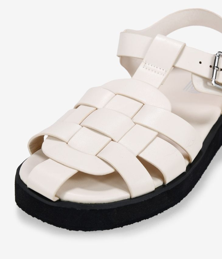 Flat white crab-style sandals