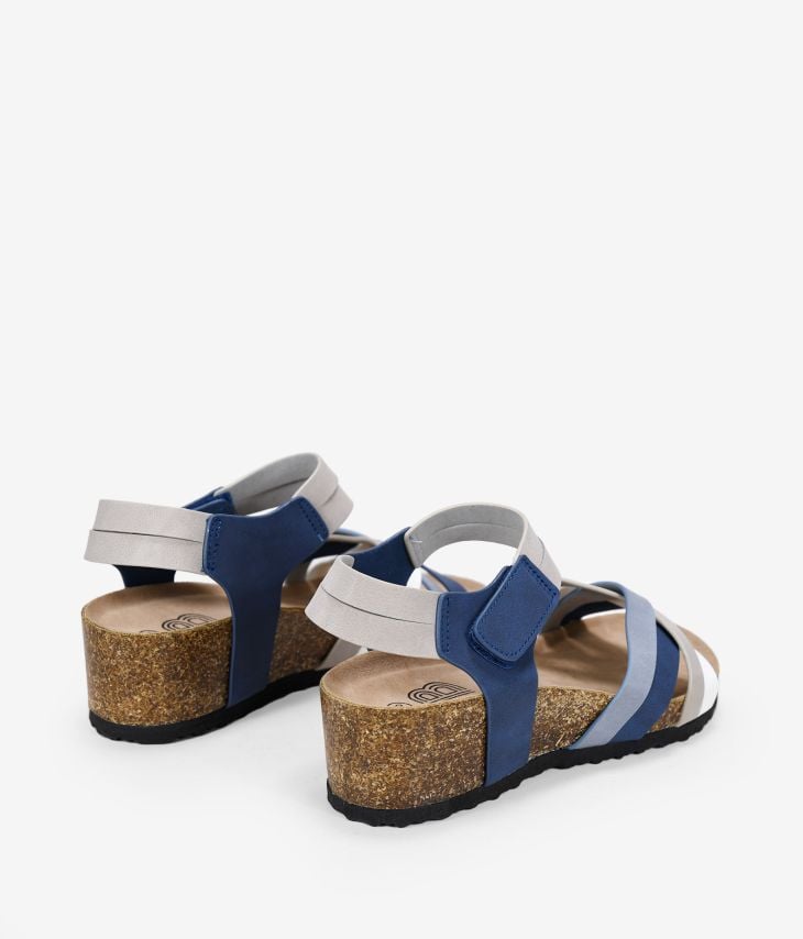 Sandales compensées en liège bleu