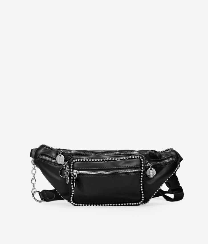 Black belt bag with studs and chain