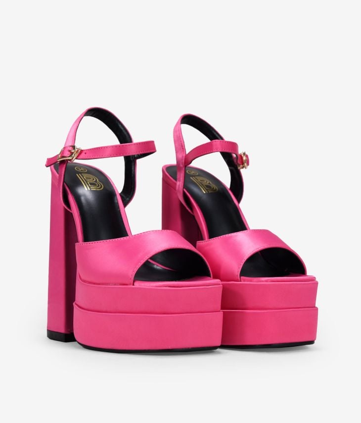 Sandalias de tacón XXL rosas con doble plataforma