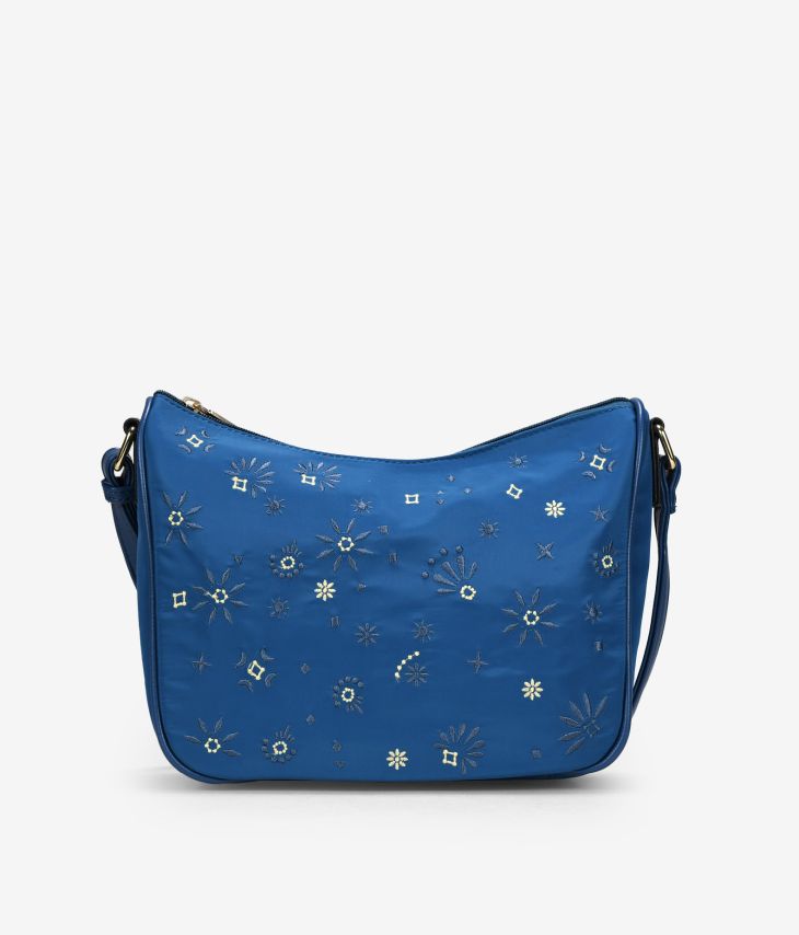 Bolsa de ombro azul com bordado