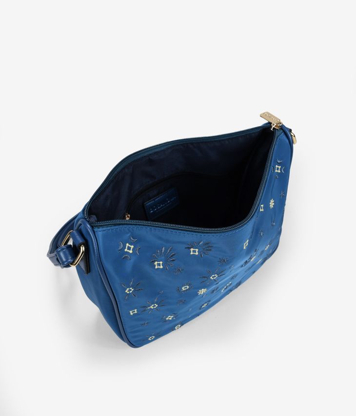 Bolsa de ombro azul com bordado