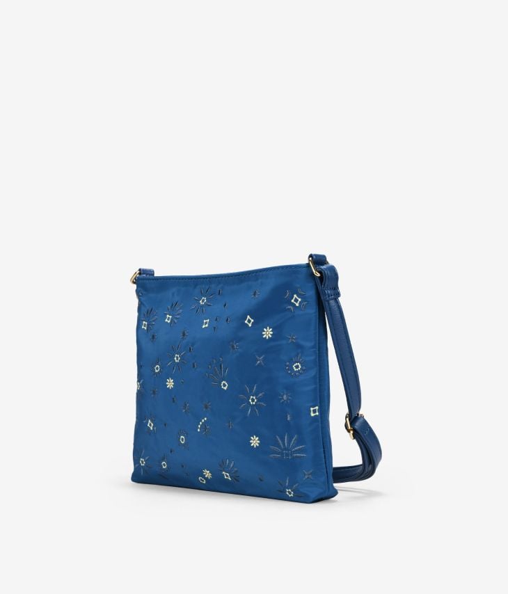 Bolsa quadrada azul com bordado