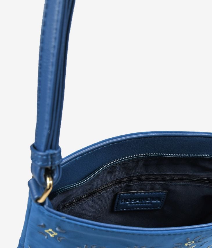 Bolso cuadrado azul con bordado
