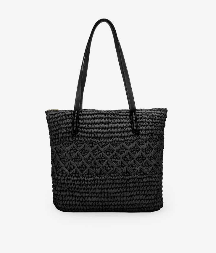 Black raffia beach bag