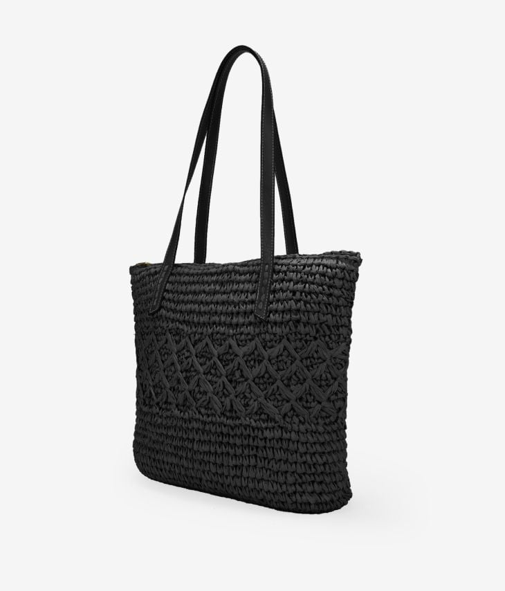 Einkaufstasche aus schwarzem Raffiabast