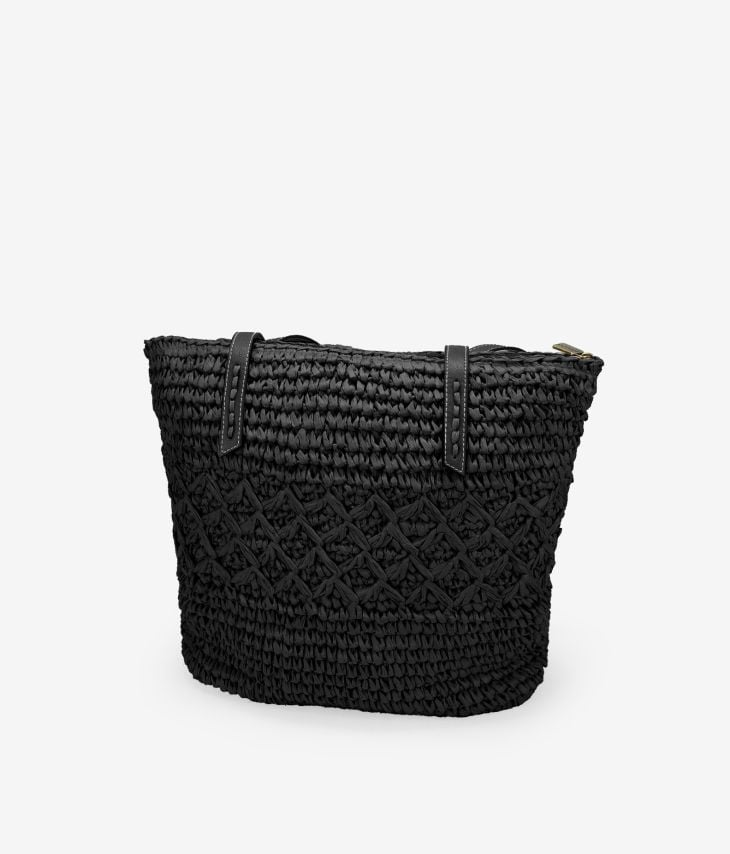 Einkaufstasche aus schwarzem Raffiabast