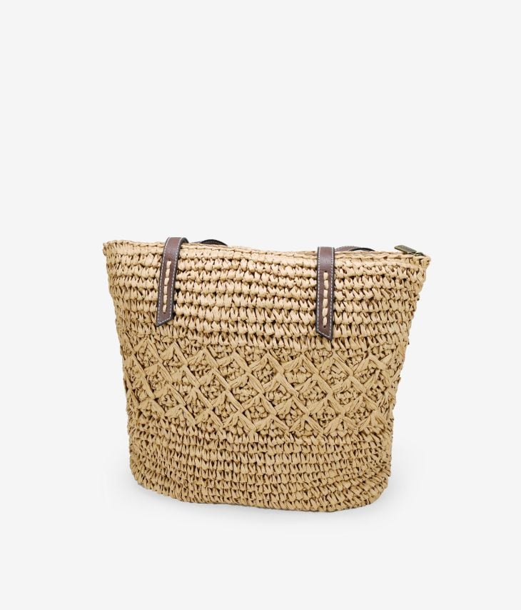Light brown raffia beach bag