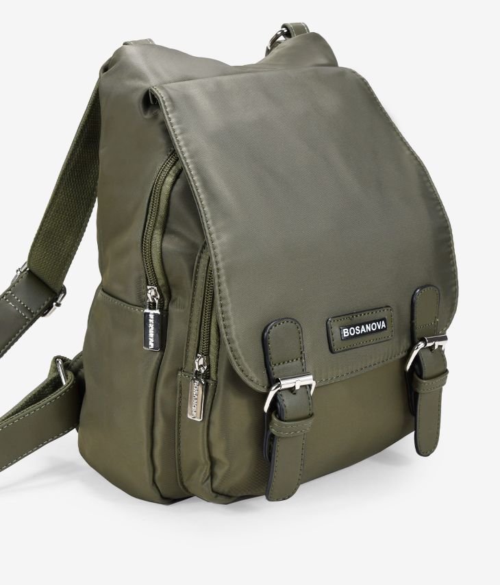 Green backpack with flap
