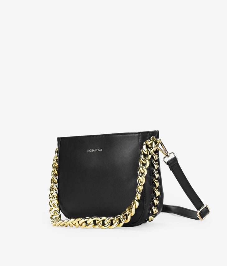 Black shoulder bag with chain