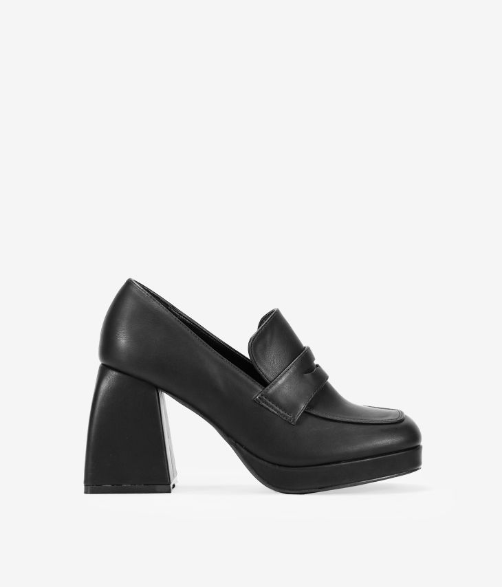 Black square heel loafers