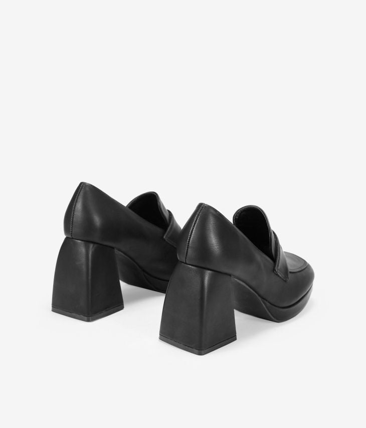 Black square heel loafers