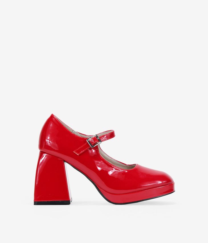 Zapatos Mary Jane rojos con tacón cuadrado
