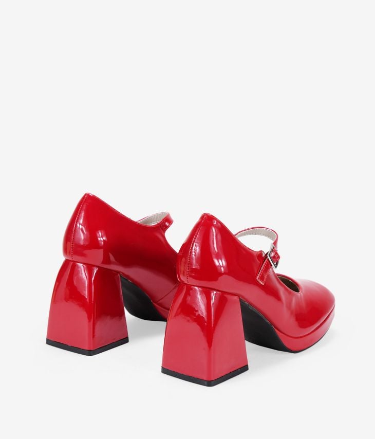 Zapatos Mary Jane rojos con tacón cuadrado