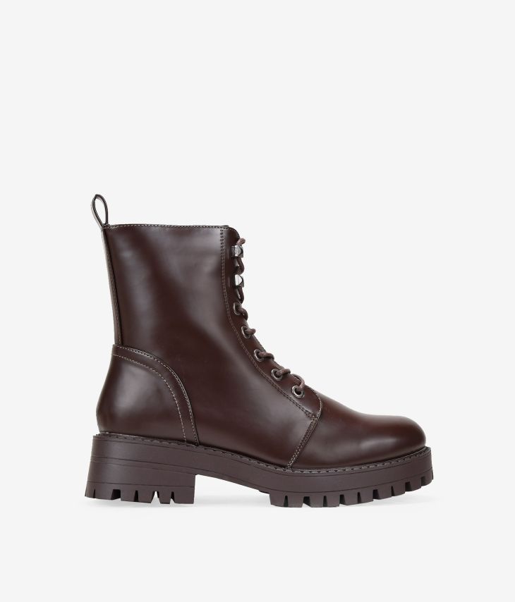Brown military ankle boots with laces