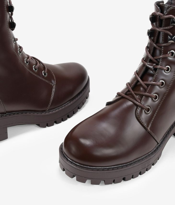 Brown military ankle boots with laces