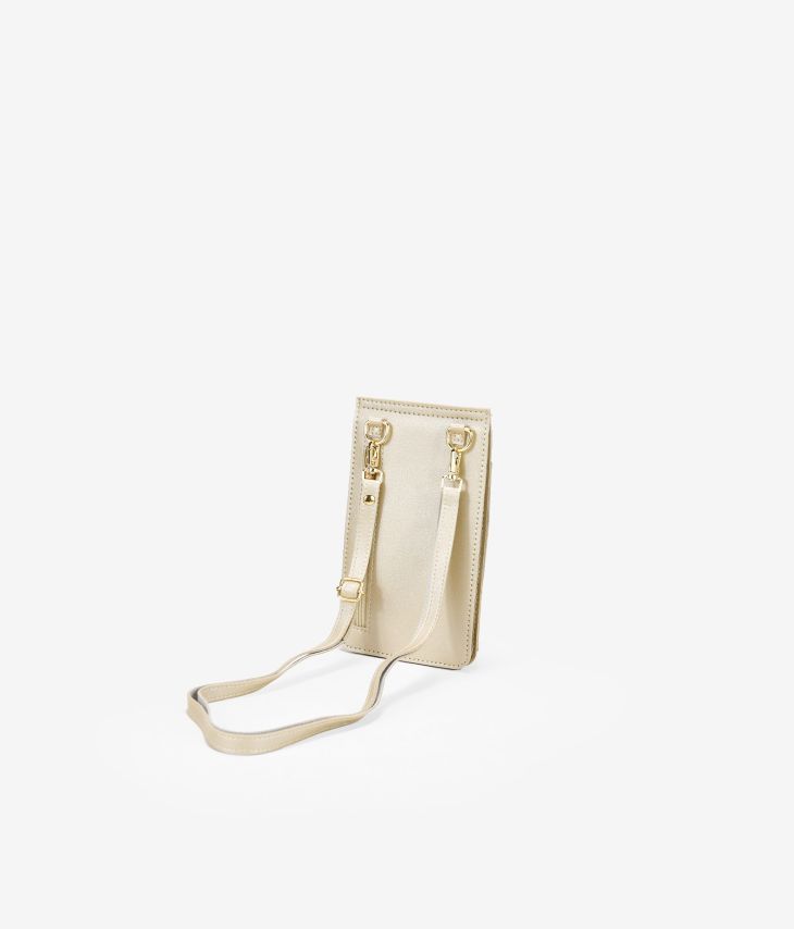 Bolsa móvel dourada com carteira