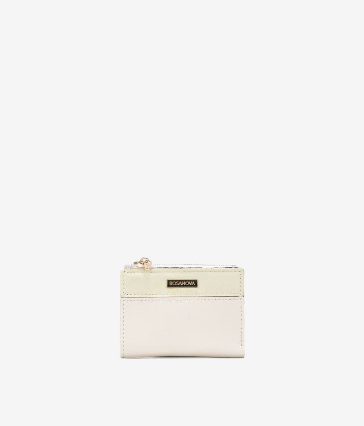 Petit portefeuille beige avec logo et zip