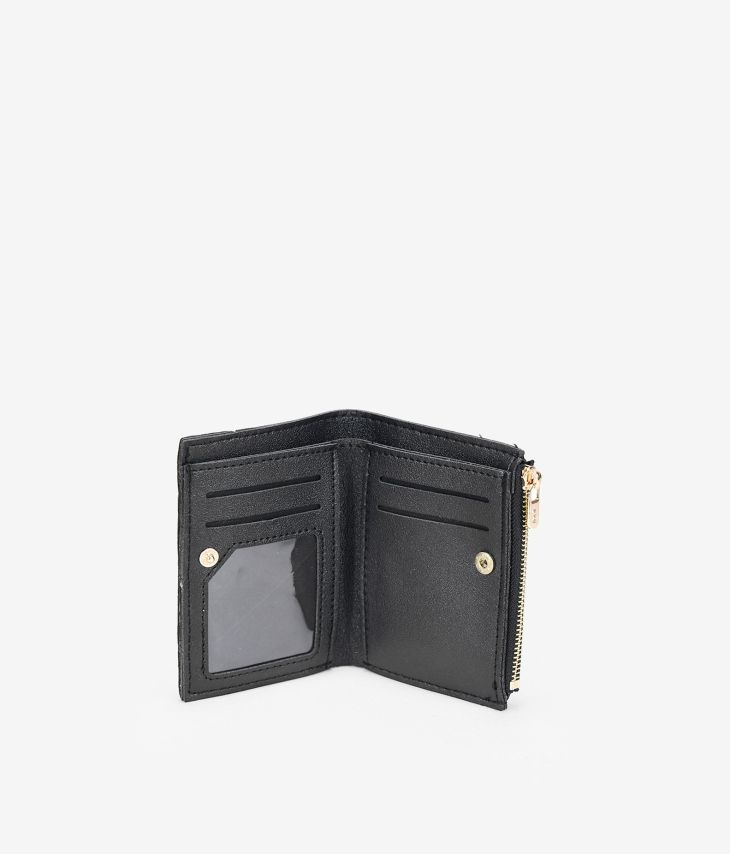 Kleine schwarze Geldbörse mit Logo und Reißverschluss