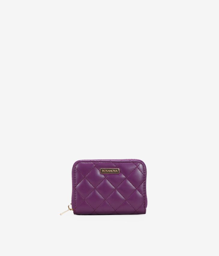 Small lilac purse with stitching and zipper