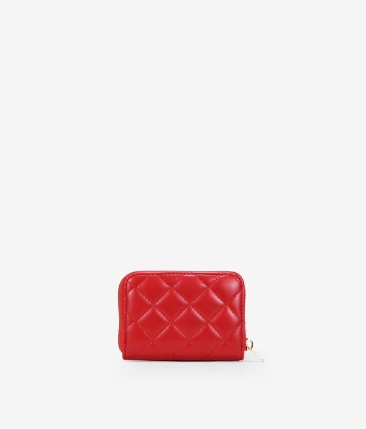 Small red purse with stitching and zipper