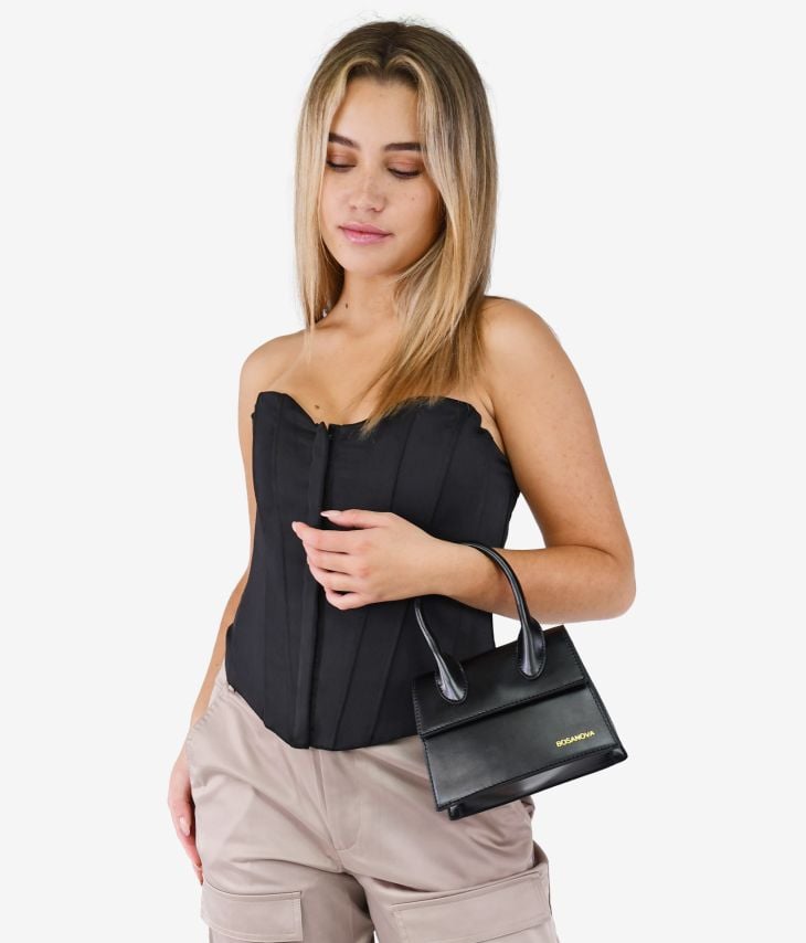 Black shoulder bag with flap
