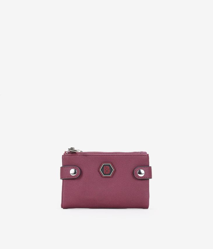 Medium burgundy wallet with double zipper and logo