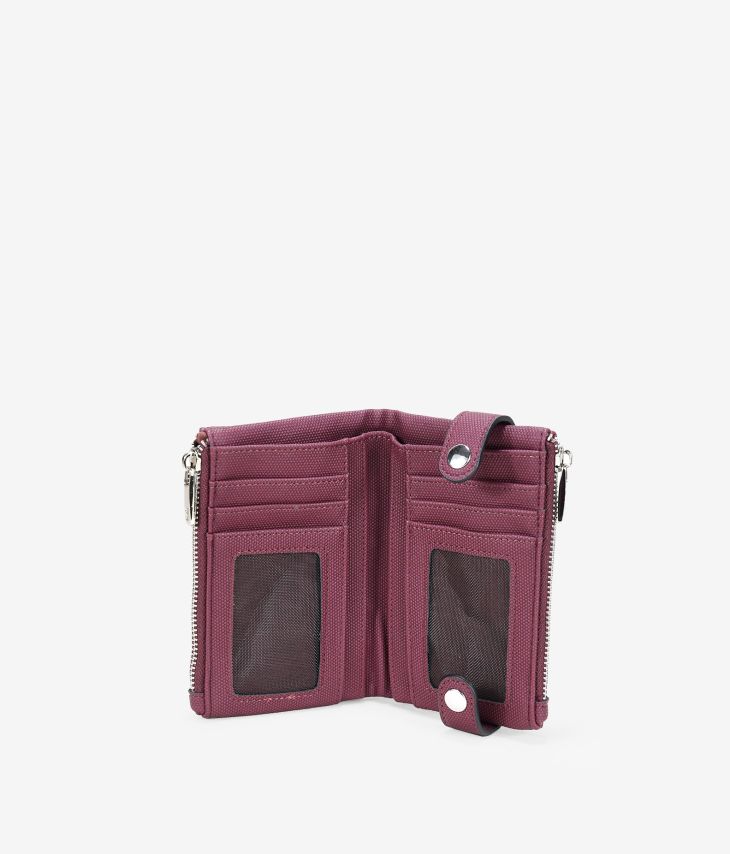 Medium burgundy wallet with double zipper and logo
