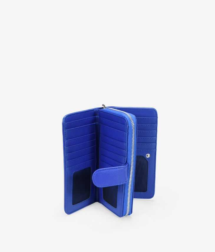 Große blaue Geldbörse aus veganem Leder mit Reißverschluss und Fächern