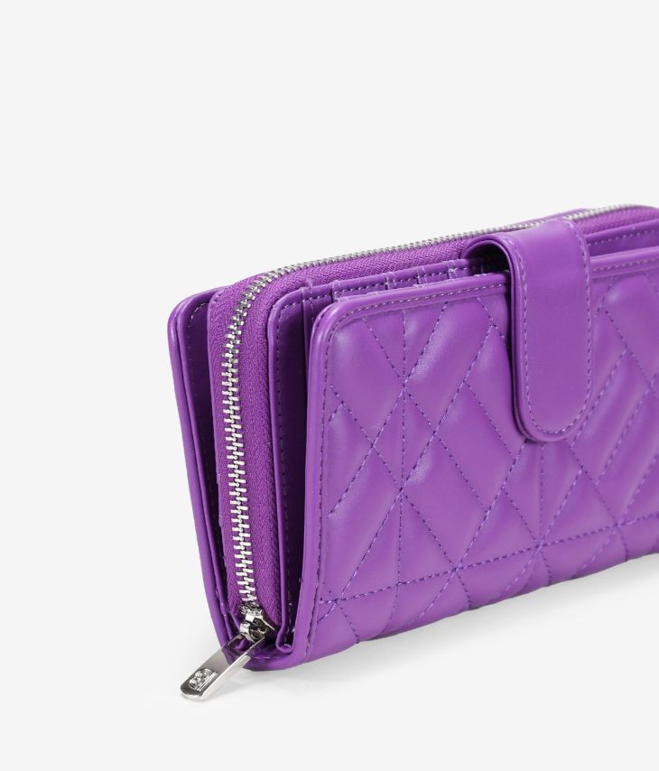 Large purple vegan leather wallet with zipper and compartments