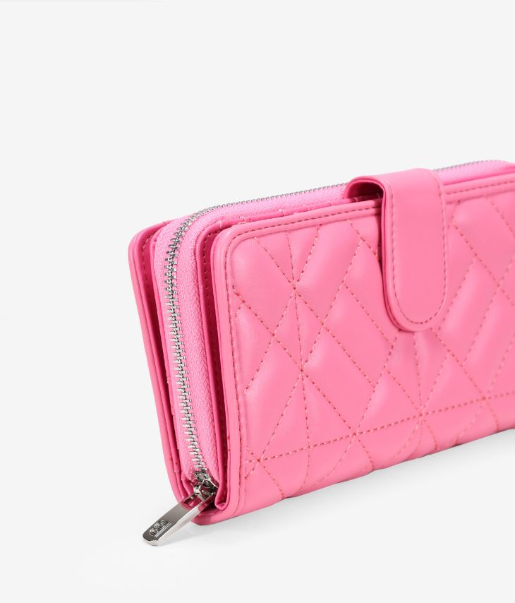 Large pink vegan leather wallet with zipper and compartments