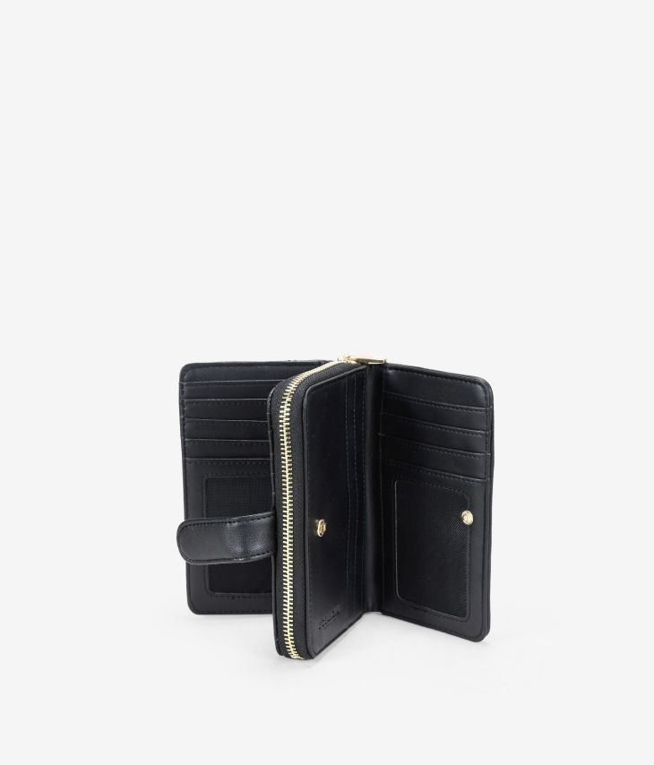 Medium vegan leather wallet with beige and black rhombuses