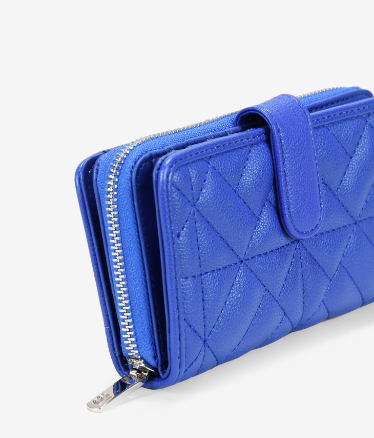 Medium blue wallet with zipper and button