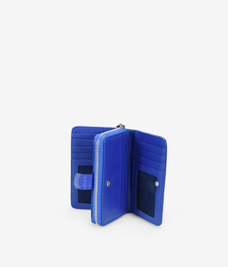 Medium blue wallet with zipper and button