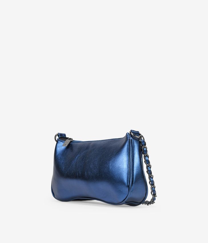 Metal blue shoulder bag with chain