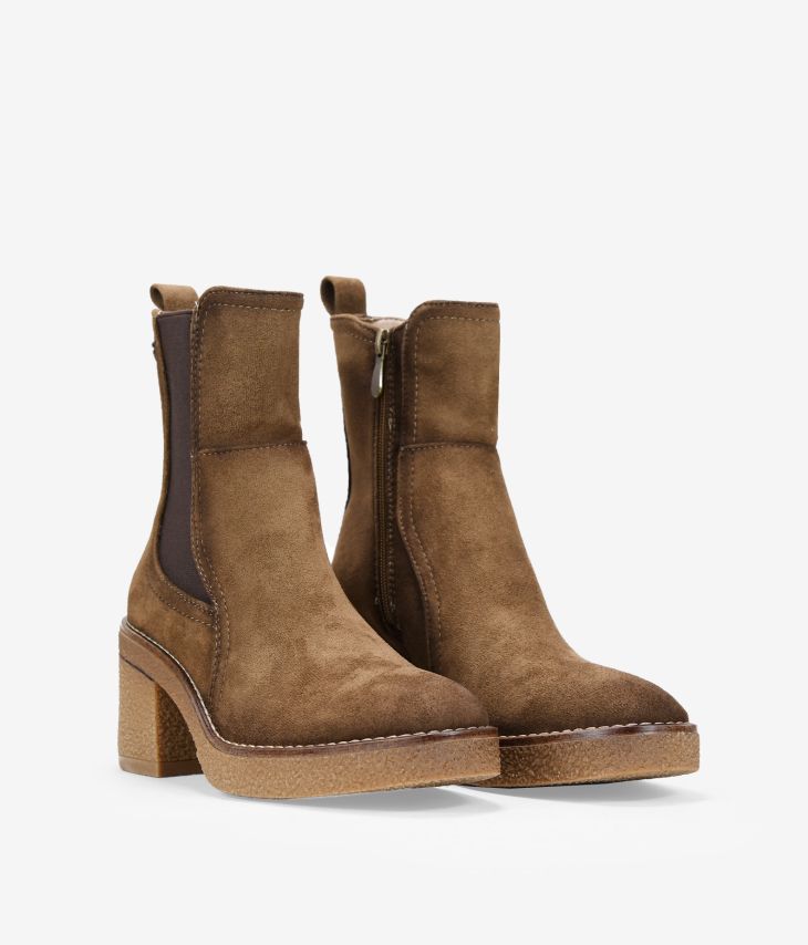 Taupe ankle boots with crepe heel