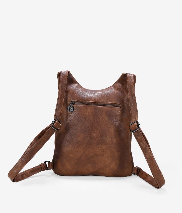 Brown backpack with pocket