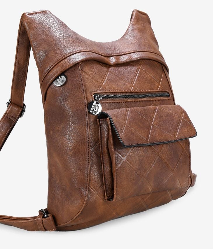 Brown backpack with pocket