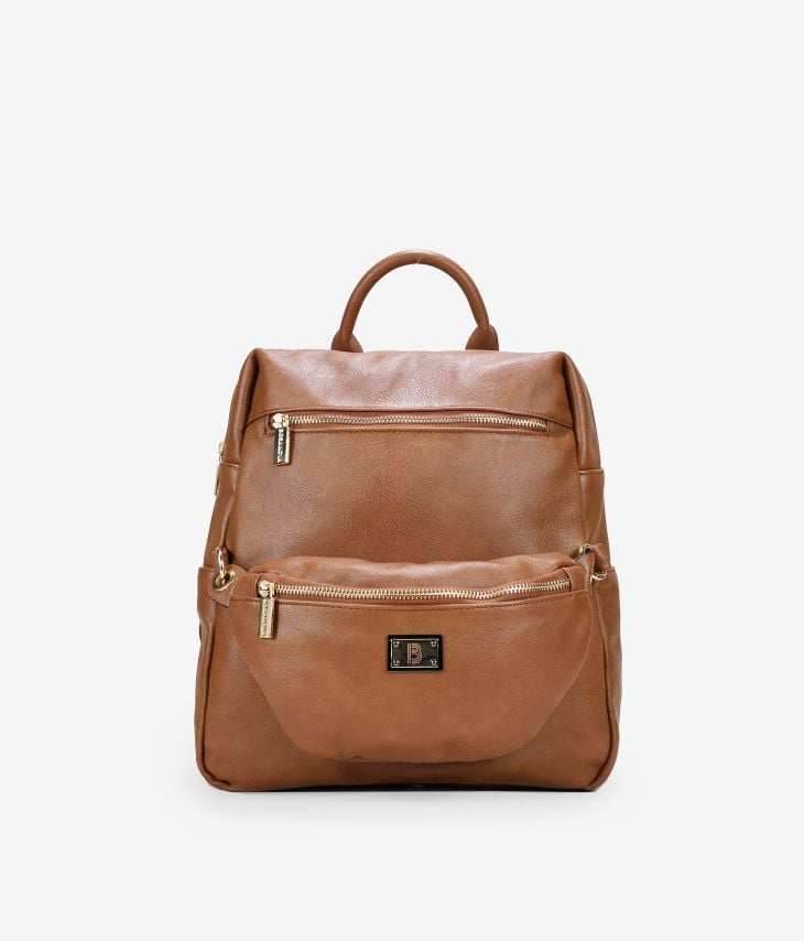 Brown backpack with fanny pack
