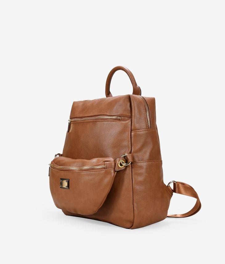 Brown backpack with fanny pack
