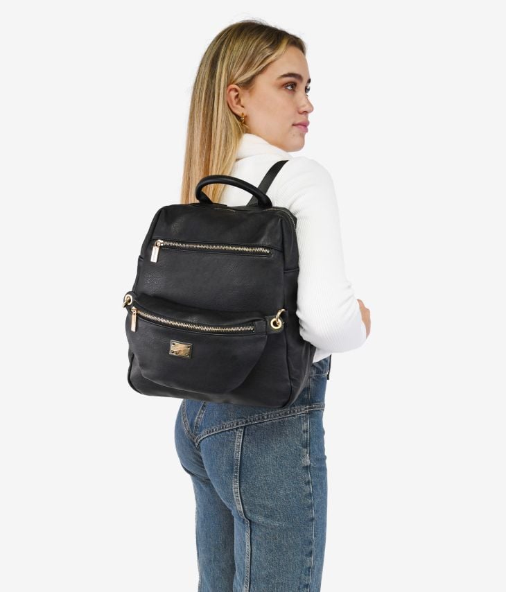 Black backpack with fanny pack