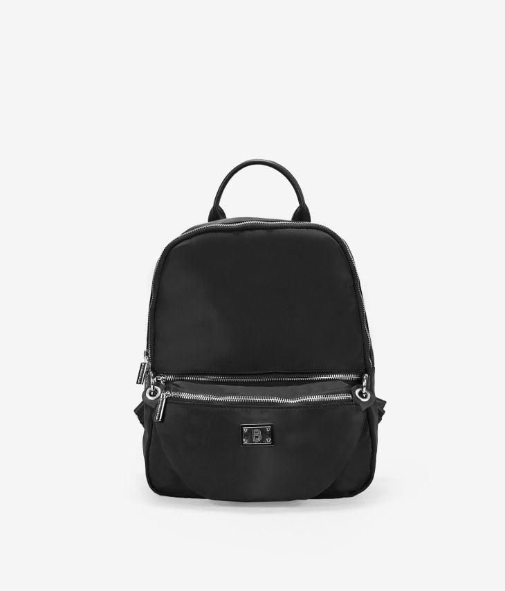 Black nylon backpack with fanny pack