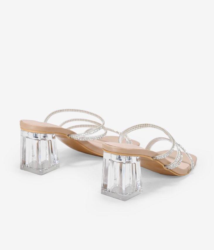 Sandalias de tacón transparentes con brillantes