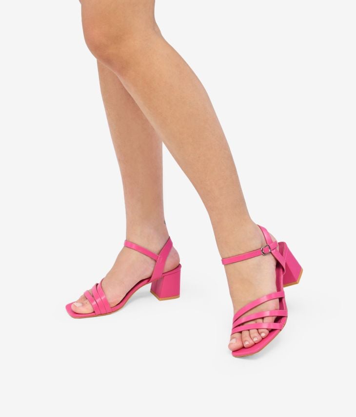 Sandalias de tacón ancho rosas