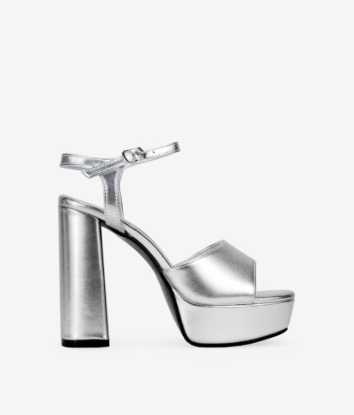 Silver sandals with wide heel