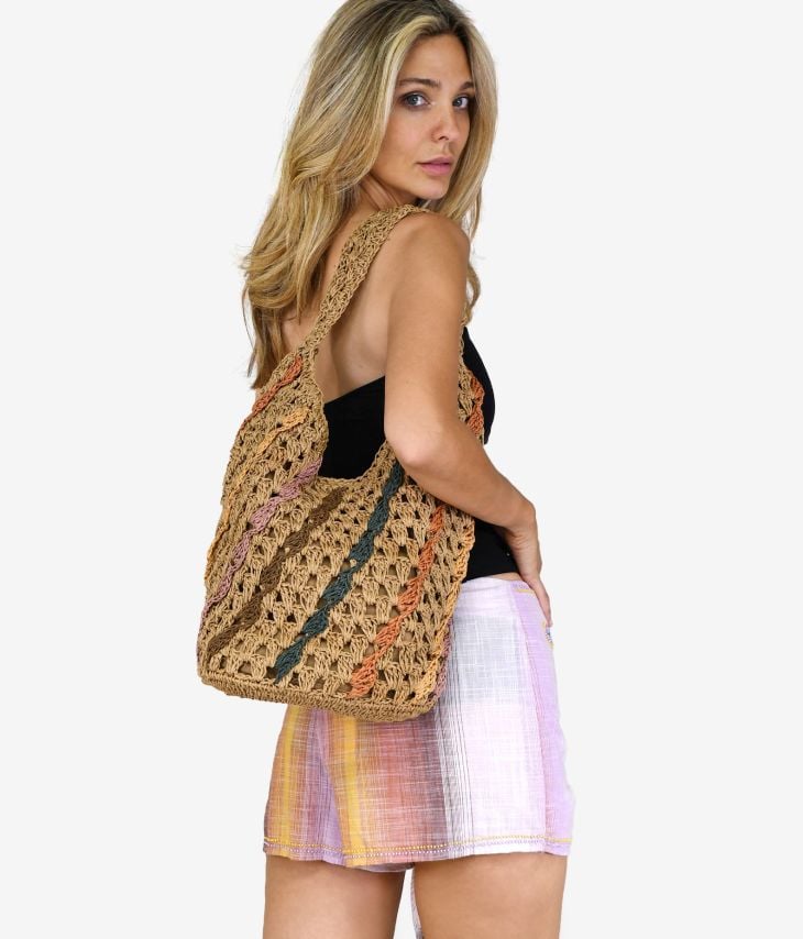 Raffia shoulder bag with multicolored stripes