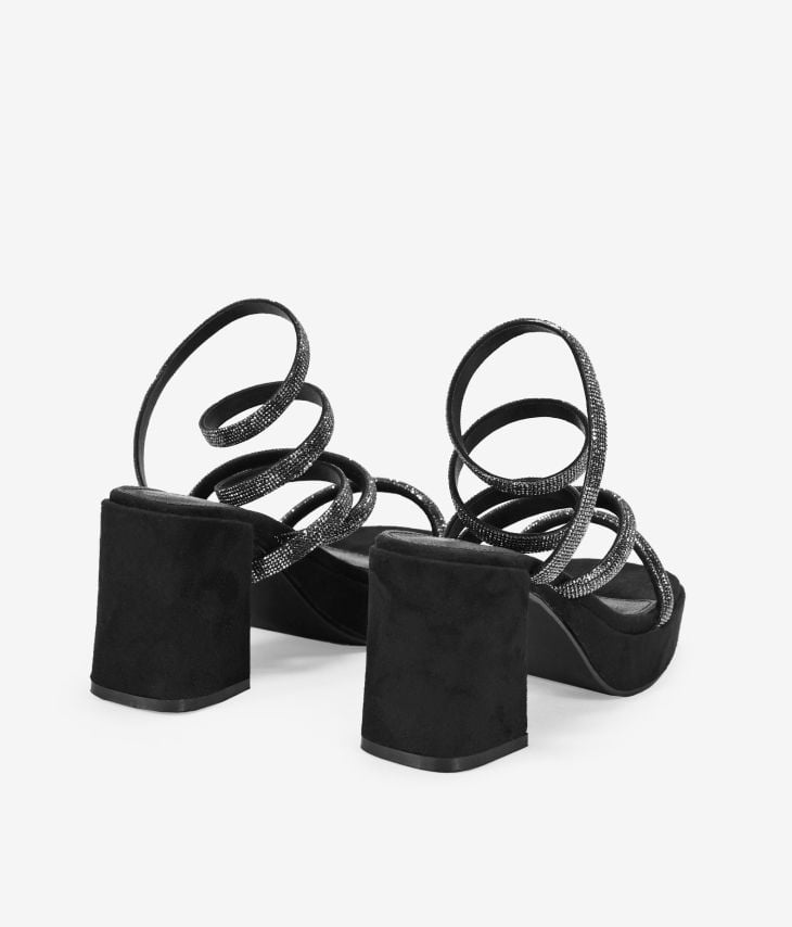 Sandales noires avec diamants et bracelet spirale